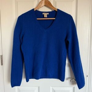 Womens Vertical Design 2 Ply Cashmere V Neck Sweater Electric Blue Size M